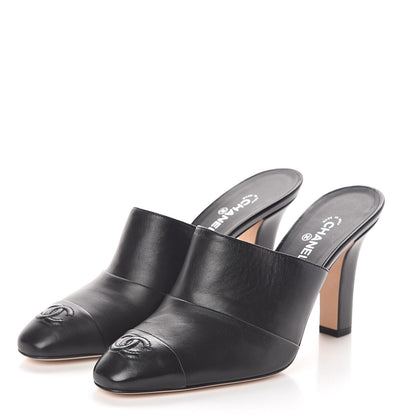 Chanel Lambskin Cap Toe CC Mules 38.5 Black 3 of 7