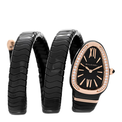 Bulgari 18K Rose Gold Ceramic Diamond Bezel 35mm Serpenti Tubogas Double Spiral Quartz Watch Black 1 of 4