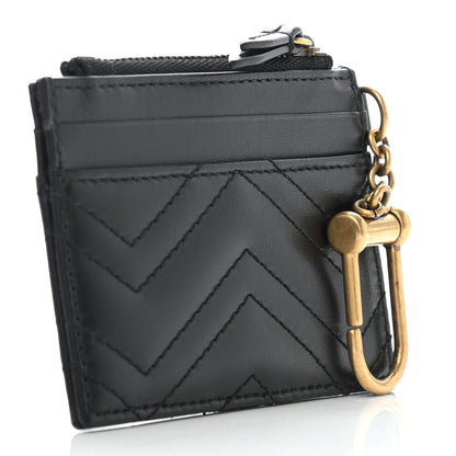 Gucci Calfskin Matelasse Chevron GG Marmont Key Case Card Holder Black 3 of 8