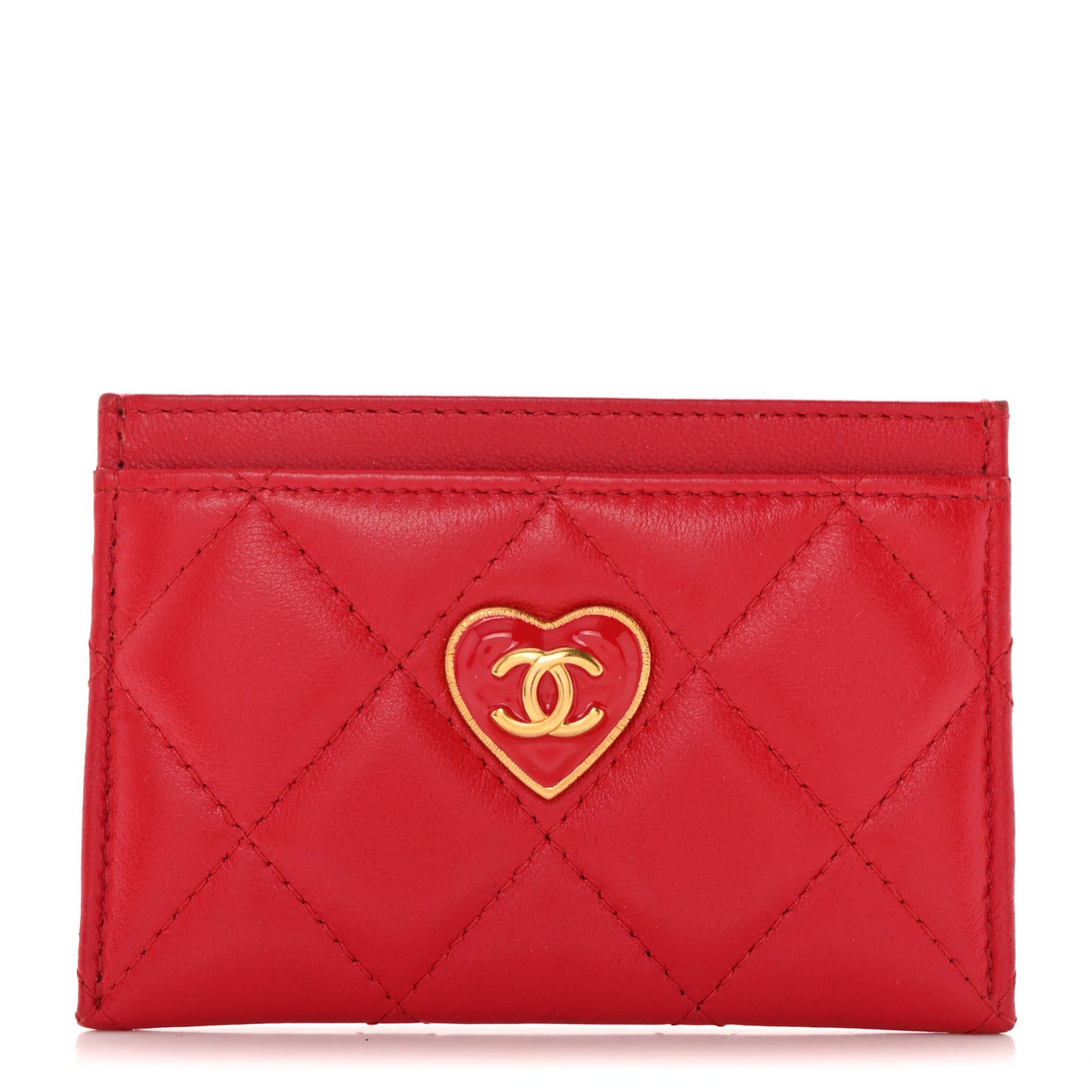 Lambskin Plexiglass Quilted Coco Love Card Holder Red
