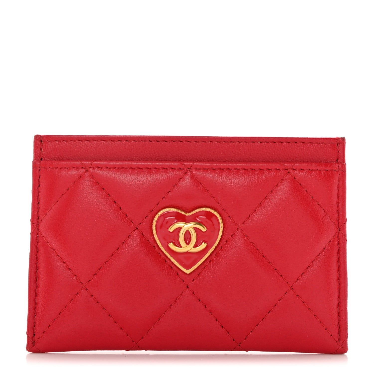 Chanel Lambskin Plexiglass Quilted Coco Love Card Holder Red 1 of 9