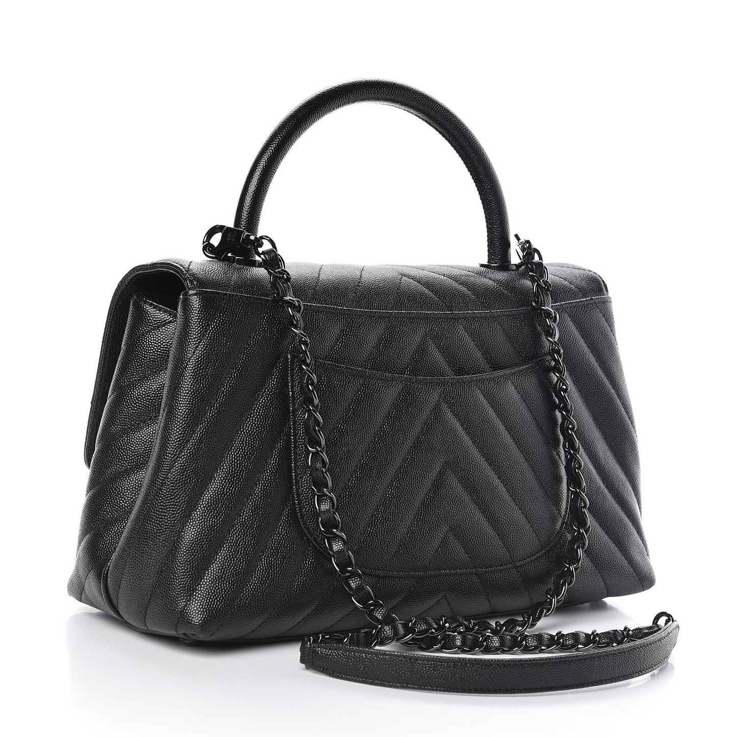 Caviar Chevron Quilted Small Coco Handle Flap So Black