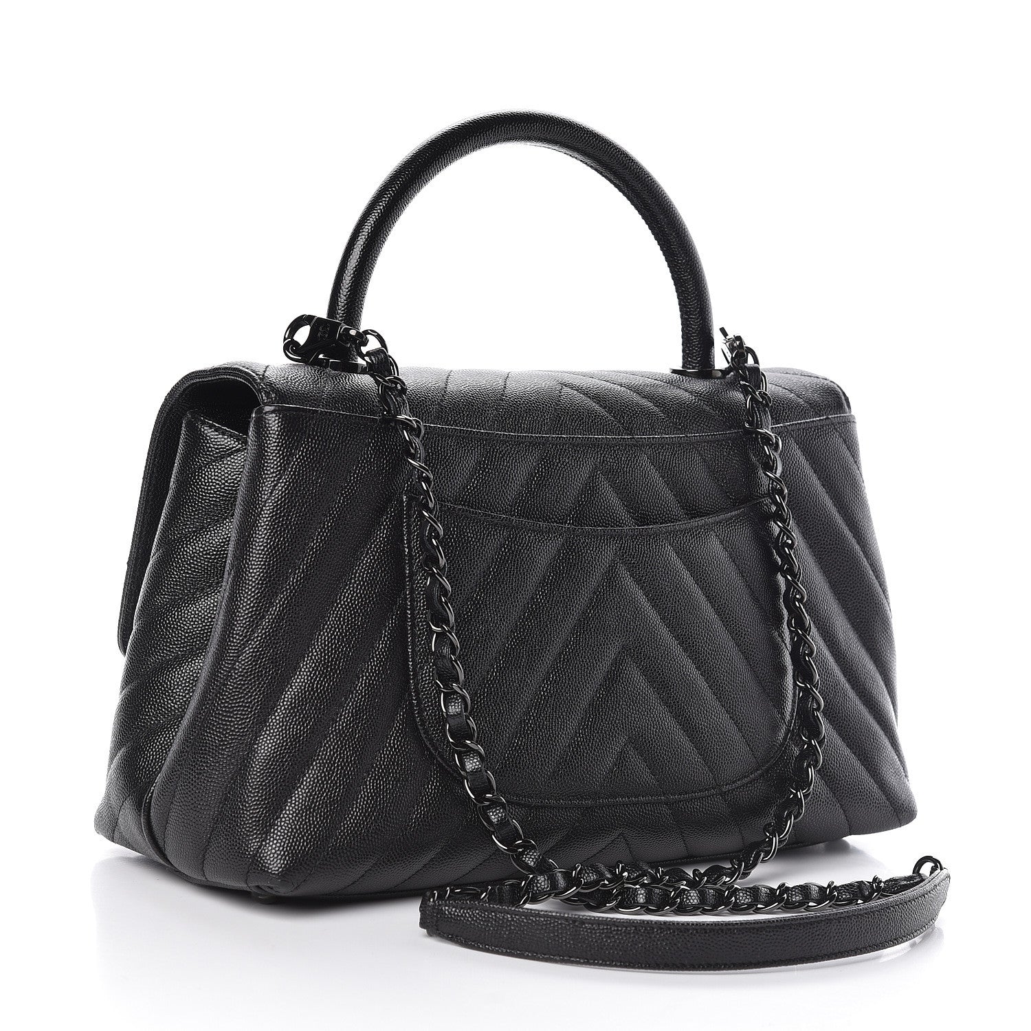 Chanel Caviar Chevron Quilted Small Coco Handle Flap So Black 3 of 13