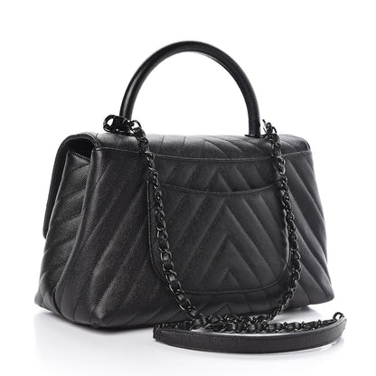 Chanel Caviar Chevron Quilted Small Coco Handle Flap So Black 3 of 13