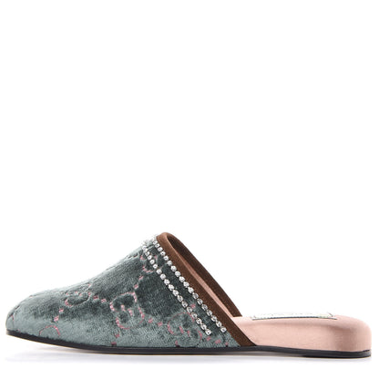 Gucci Velvet GG Monogram Crystal Womens Slippers 35.5 Avio Dusty Pink Vintage Cocoa 1 of 9