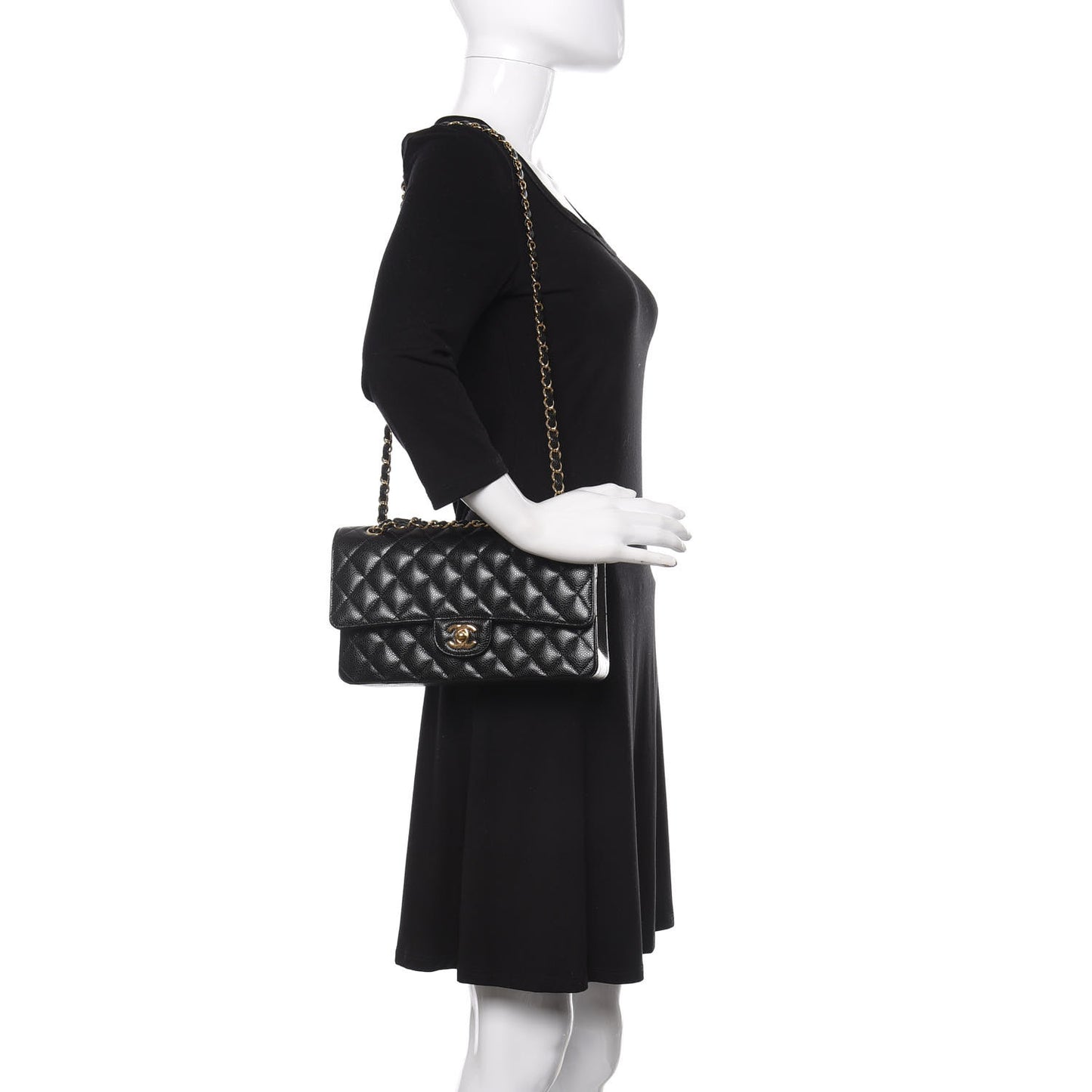 Caviar Quilted Medium Double Flap Black