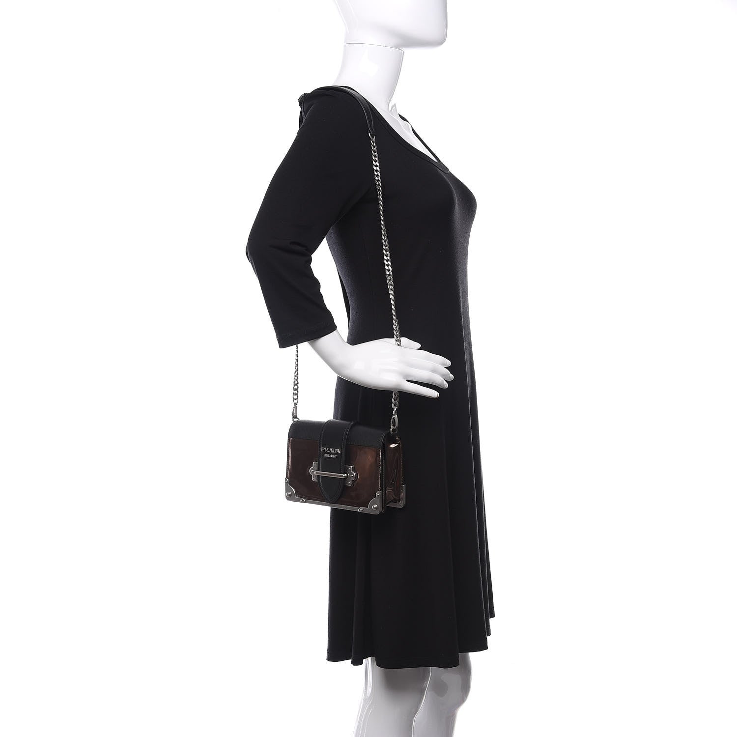 Prada Metallic Vitello Saffiano Cahier Bag Cammeo Black 2 of 9