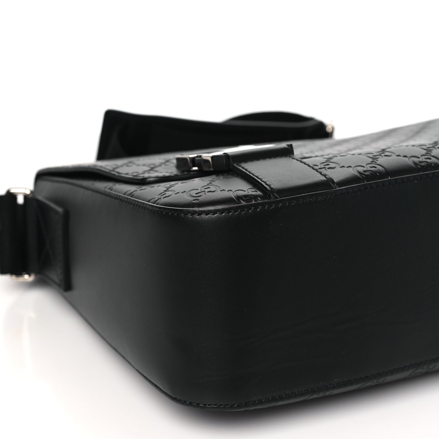 Guccissima Signature Medium Double Buckle Flap Messenger Bag Black