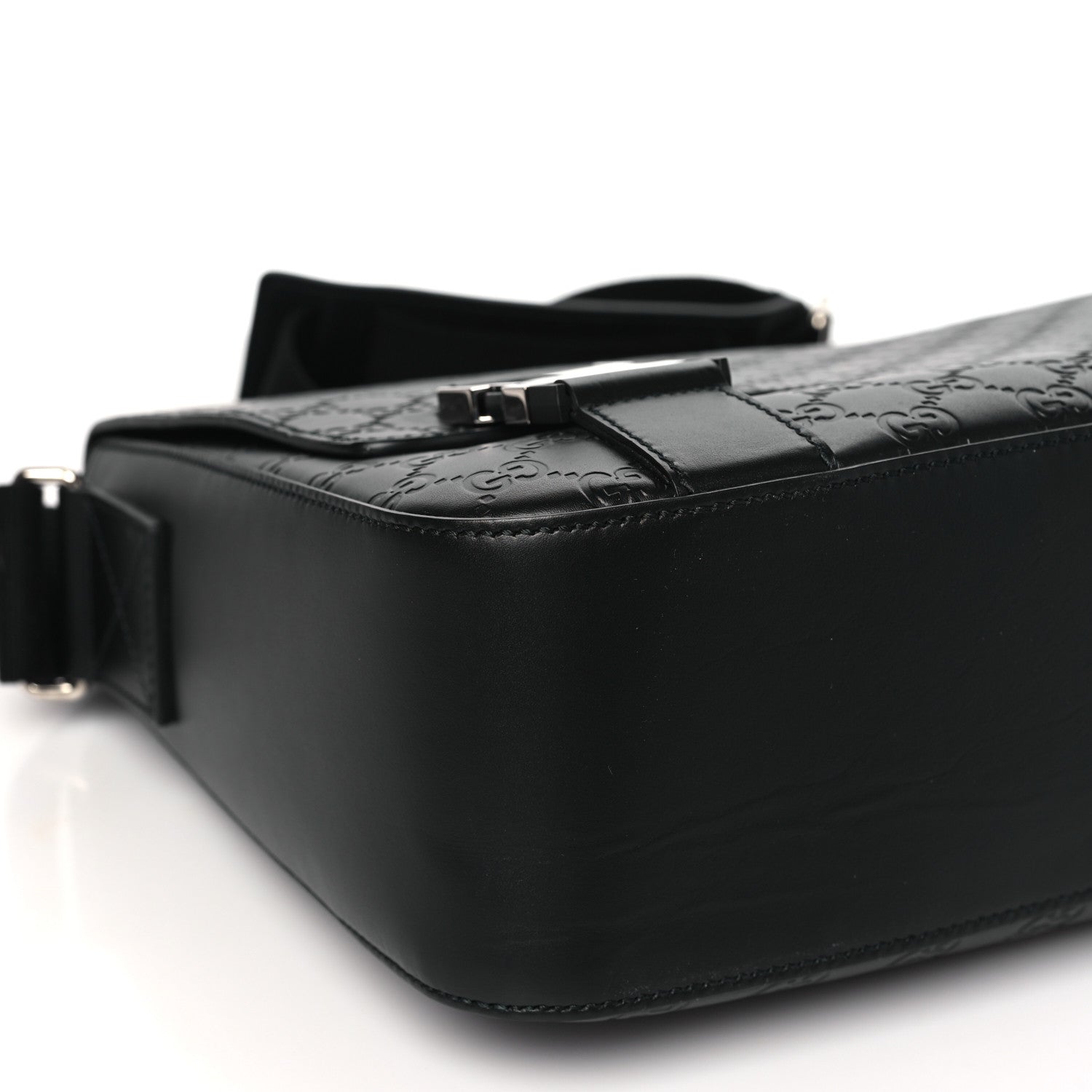 Gucci Guccissima Signature Medium Double Buckle Flap Messenger Bag Black 9 of 11