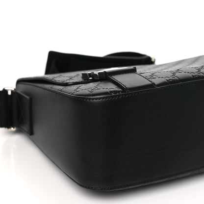 Gucci Guccissima Signature Medium Double Buckle Flap Messenger Bag Black 9 of 11