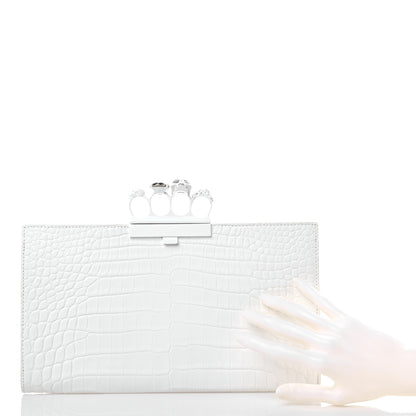 Alexander McQueen Calfskin Crocodile Embossed Knuckle Flat Clutch White 2 of 10