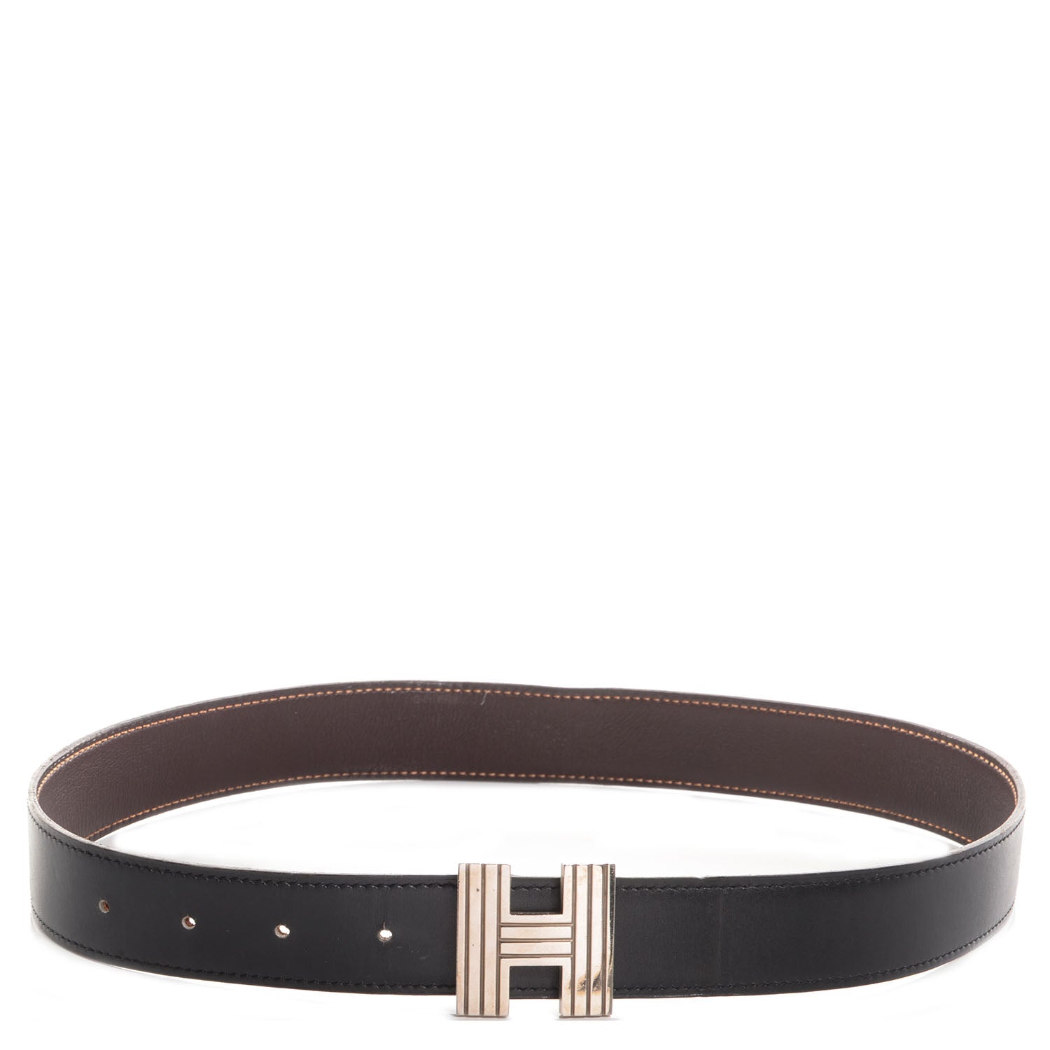 Hermes Box Evergrain Reversible Polished Cadena H 32mm Belt Noir Havane 65 1 of 7