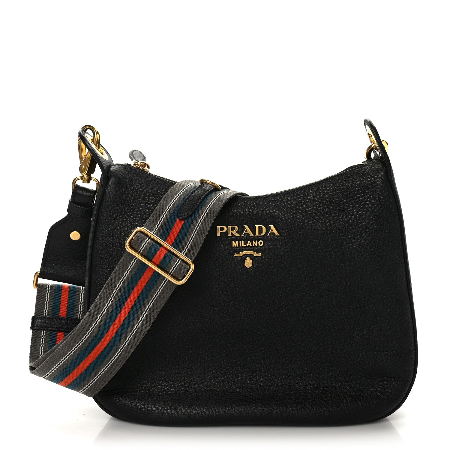 Prada Vitello Phenix Zippered Messenger Hobo Black 1 of 8