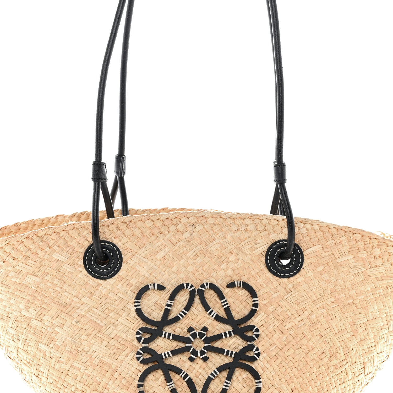Loewe Calfskin Raffia Paulas Ibiza Small Anagram Basket Tote Bag Natural Black 6 of 11