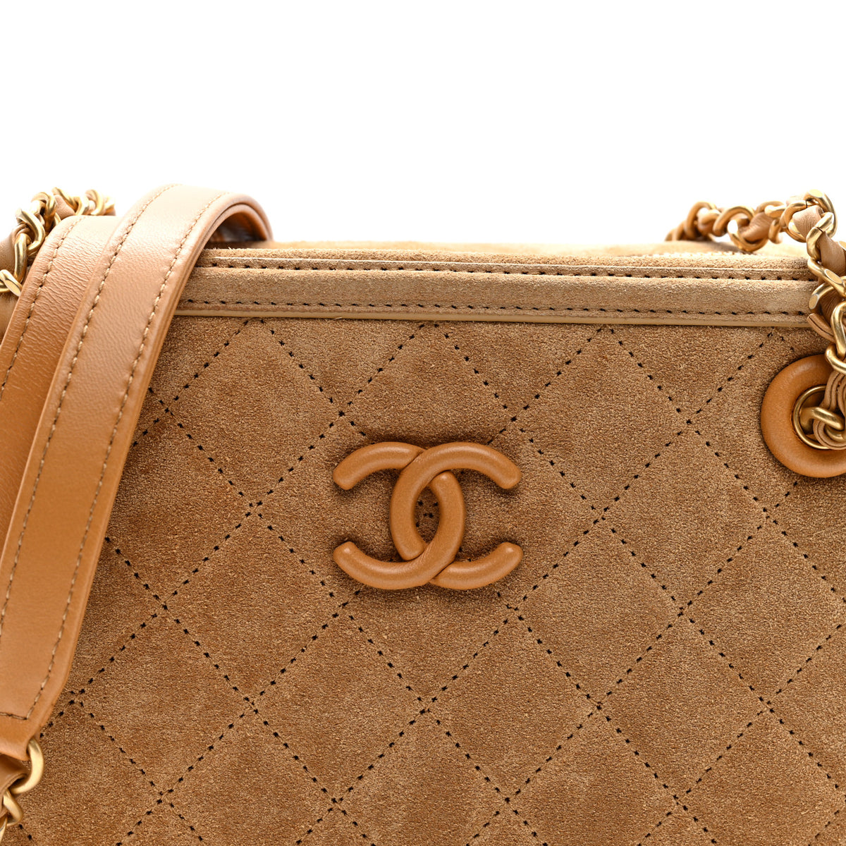 Suede Quilted CC Tassel Camera Case Light Brown