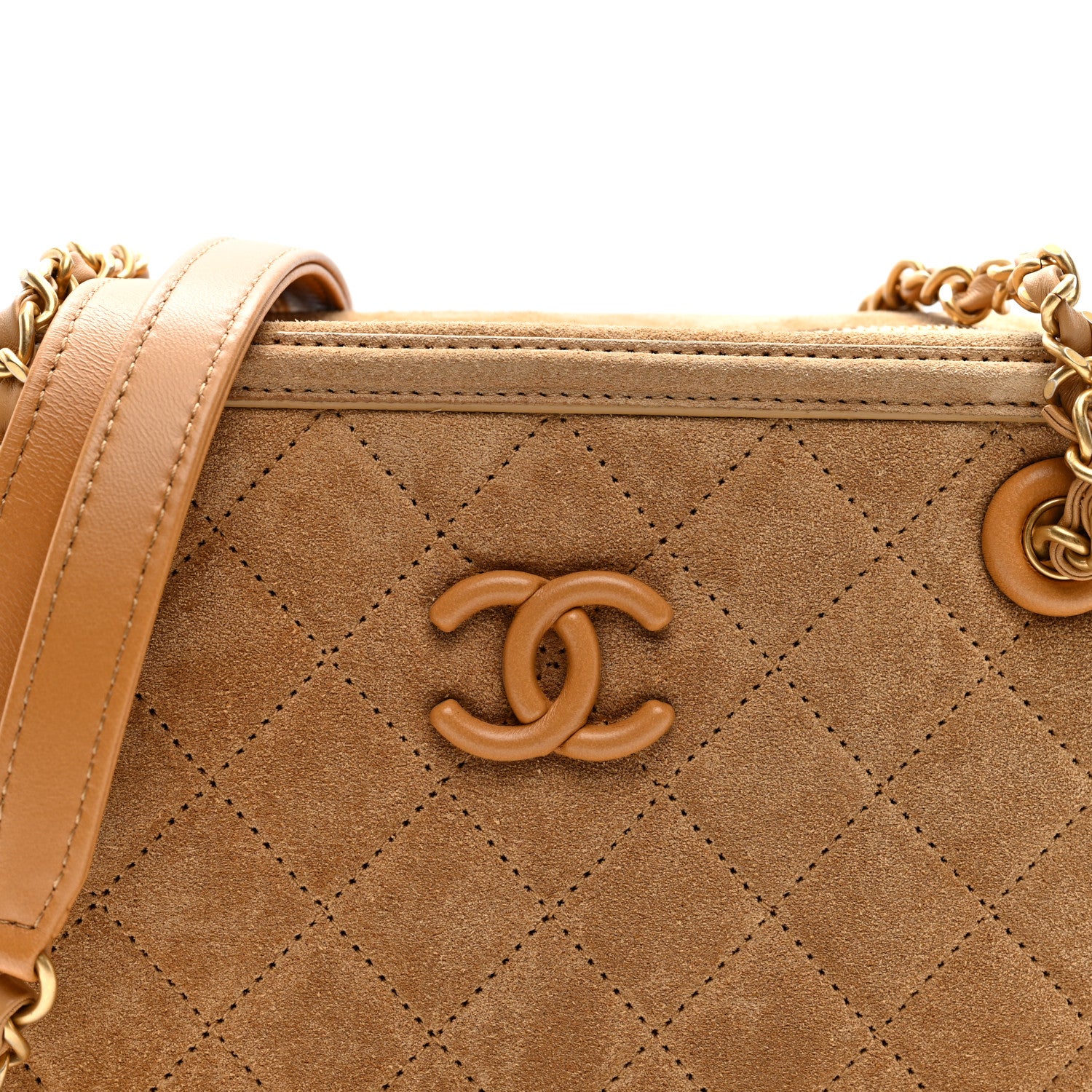 Chanel Suede Quilted CC Tassel Camera Case Light Brown 7 of 9