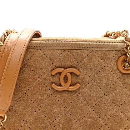 Chanel Suede Quilted CC Tassel Camera Case Light Brown 7 of 9