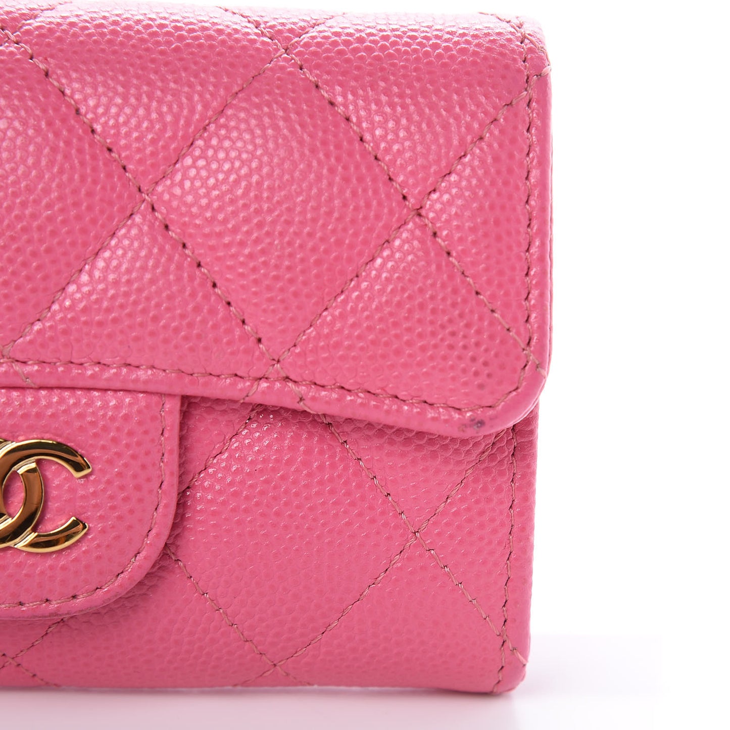 Caviar Quilted Flap Card Holder Pink