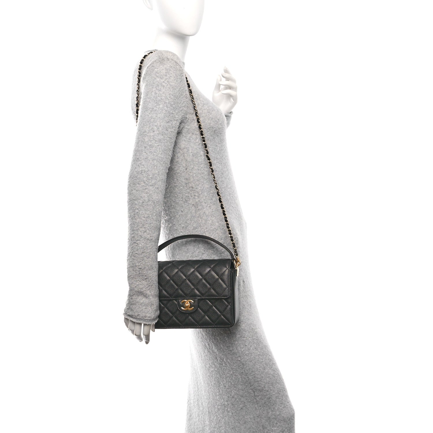 Chanel Shiny Caviar Quilted Small Top Handle Flap  Black 2 of 11