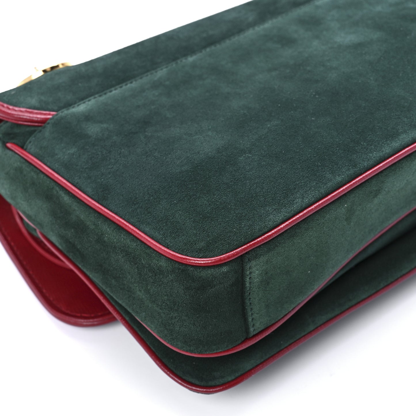 Suede Azalea Calfskin Small Marina Chain Shoulder Bag Green Red
