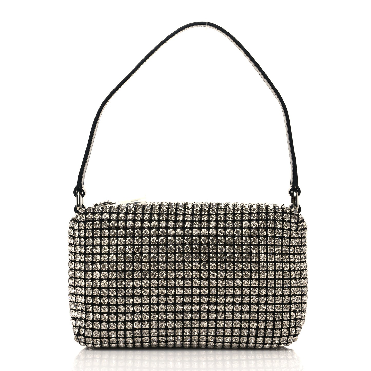 Mesh Crystal Rhinestone Mini Heiress Pouch Black Silver