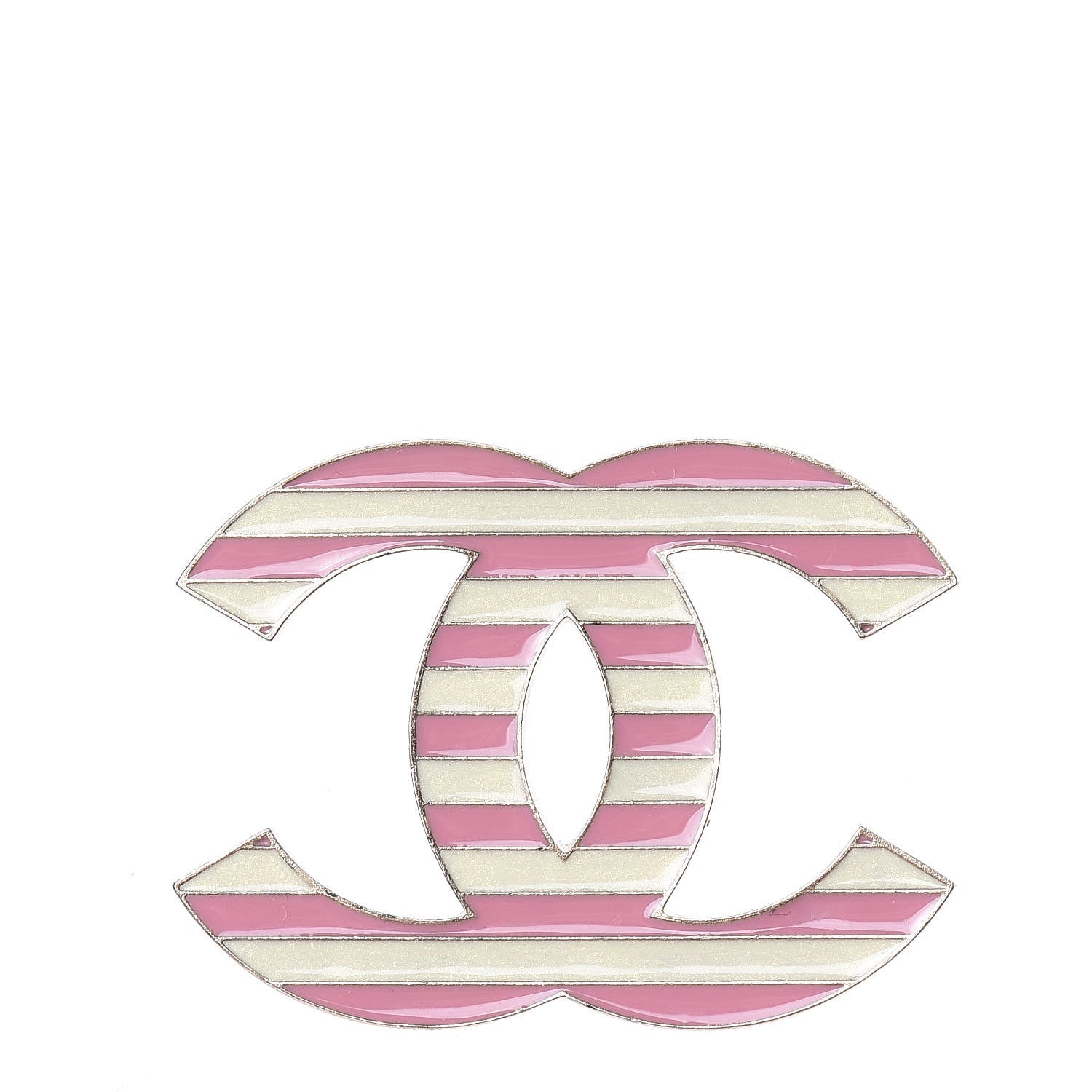Chanel Enamel Striped CC Brooch Pink Gold 1 of 4