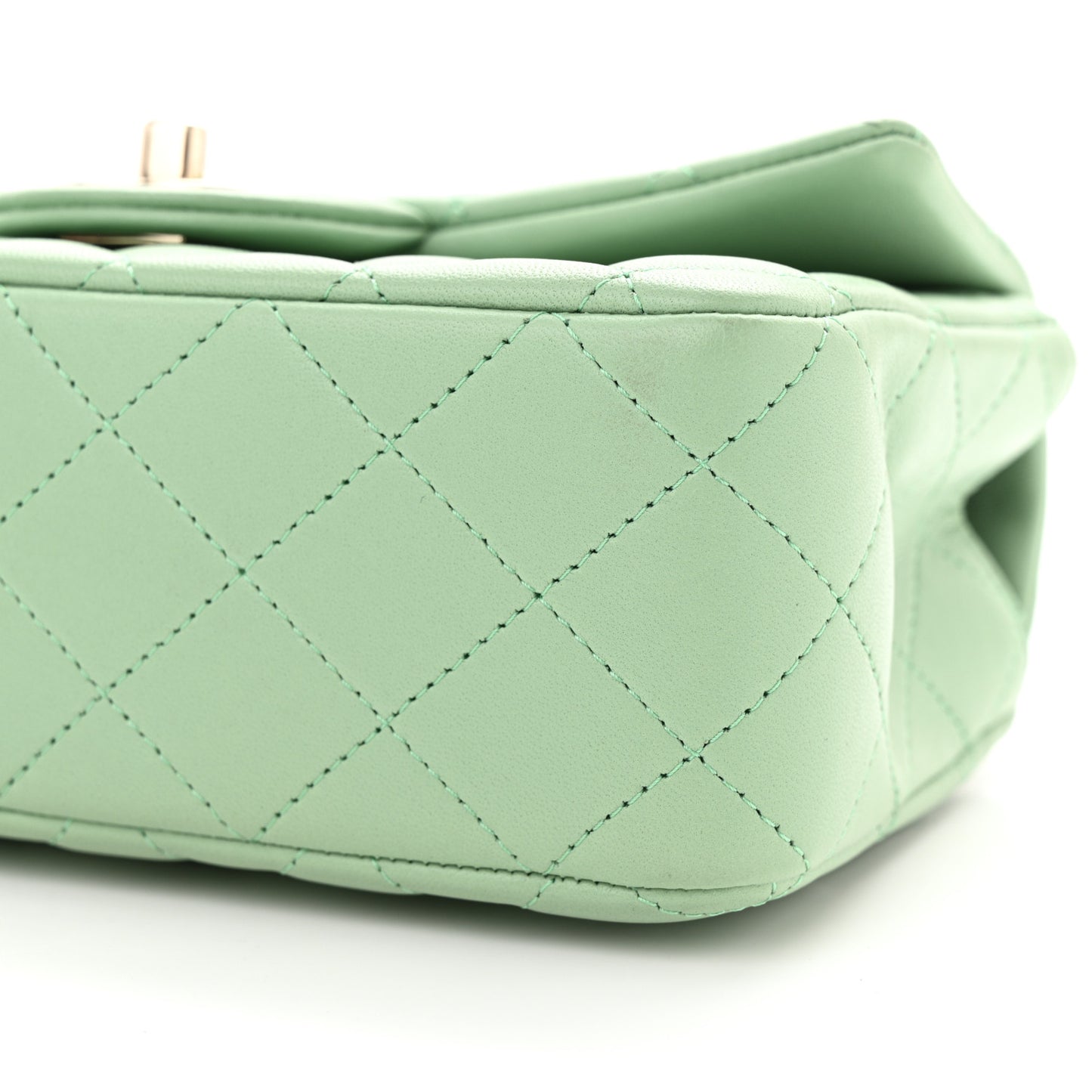 Lambskin Quilted Mini Top Handle Rectangular Flap Light Green
