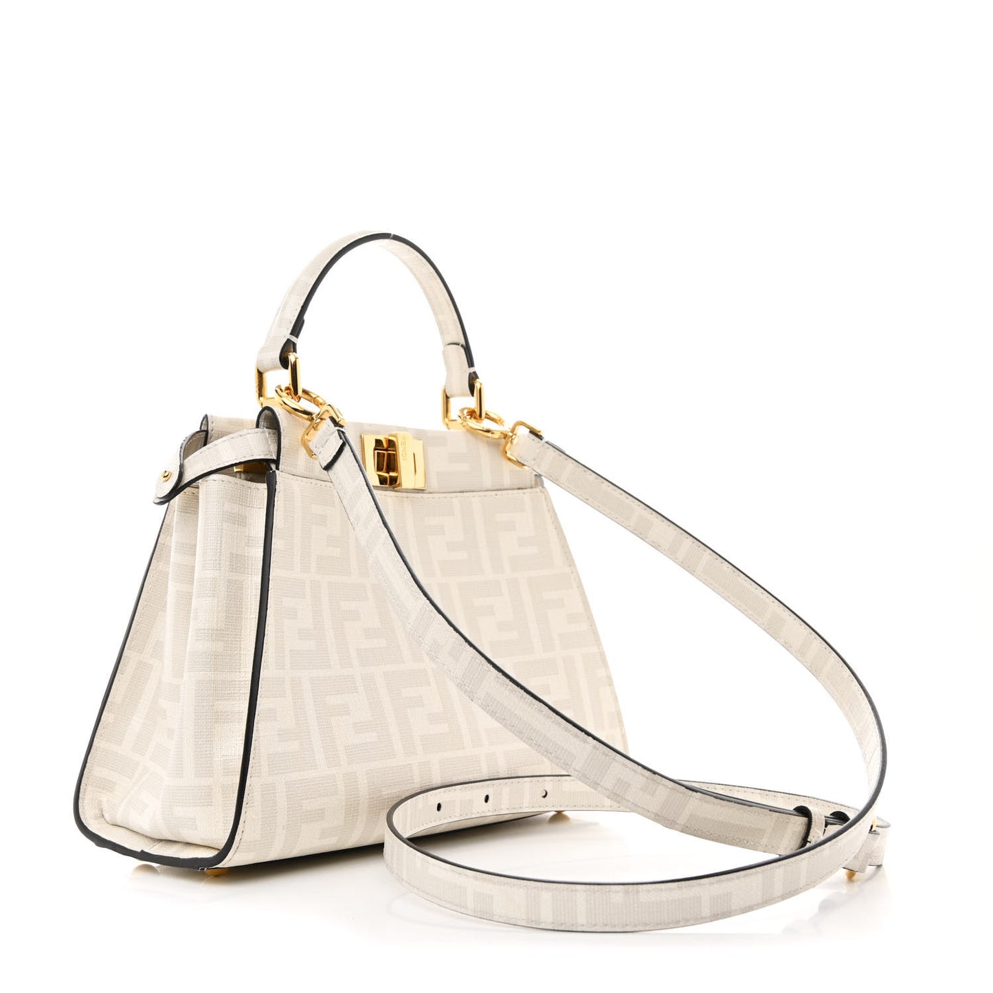 Glazed Fabric Nappa FF Disco Girls Inlay Mini Peekaboo Iconic Satchel Bianco Perla Multicolor