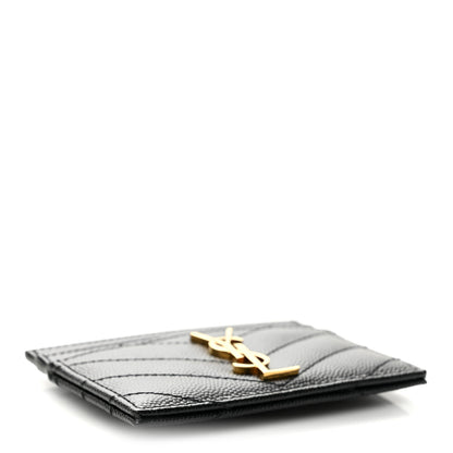 Saint Laurent Grain De Poudre Matelasse Chevron Monogram Credit Card Case Black 4 of 9