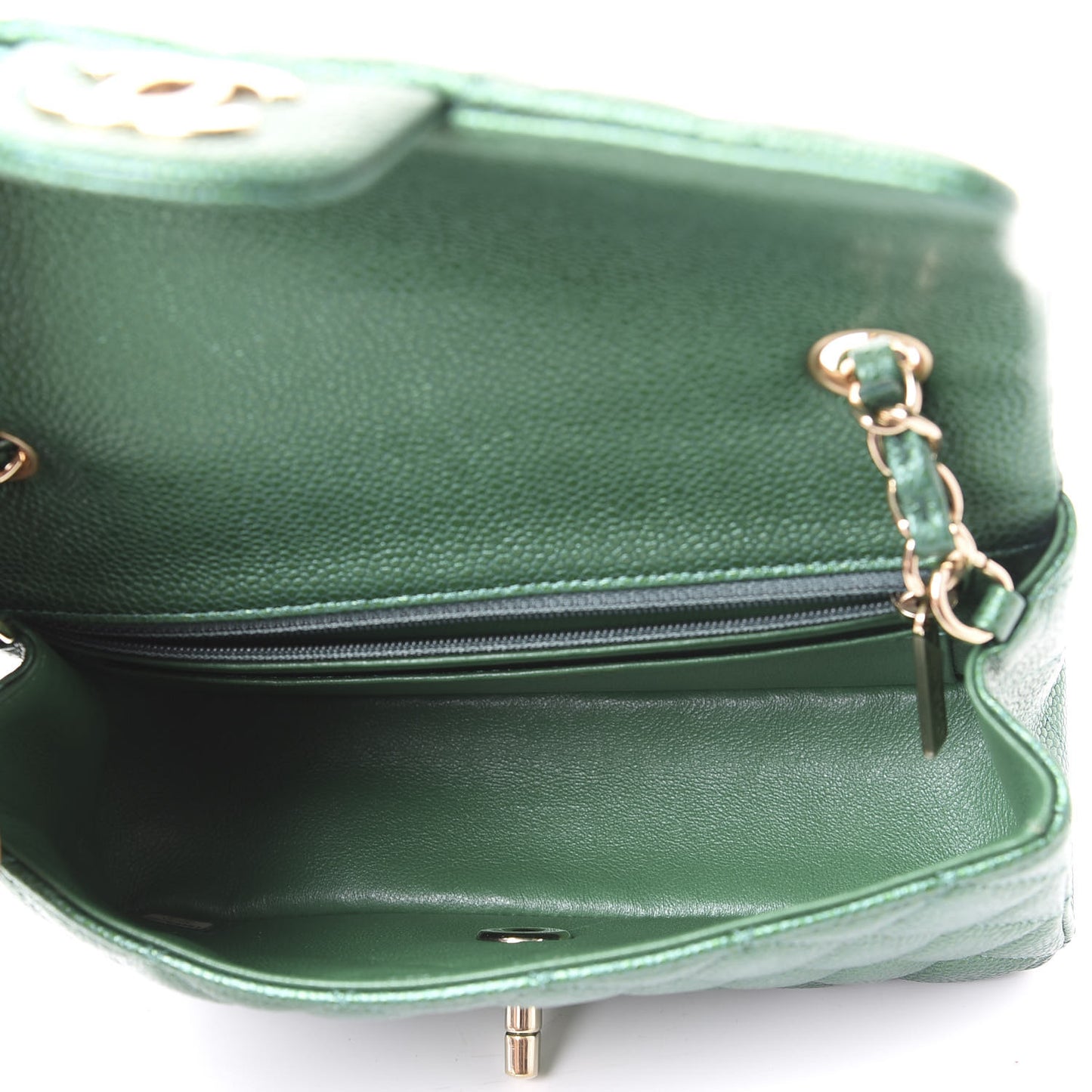 Metallic Caviar Quilted Mini Rectangular Flap Green