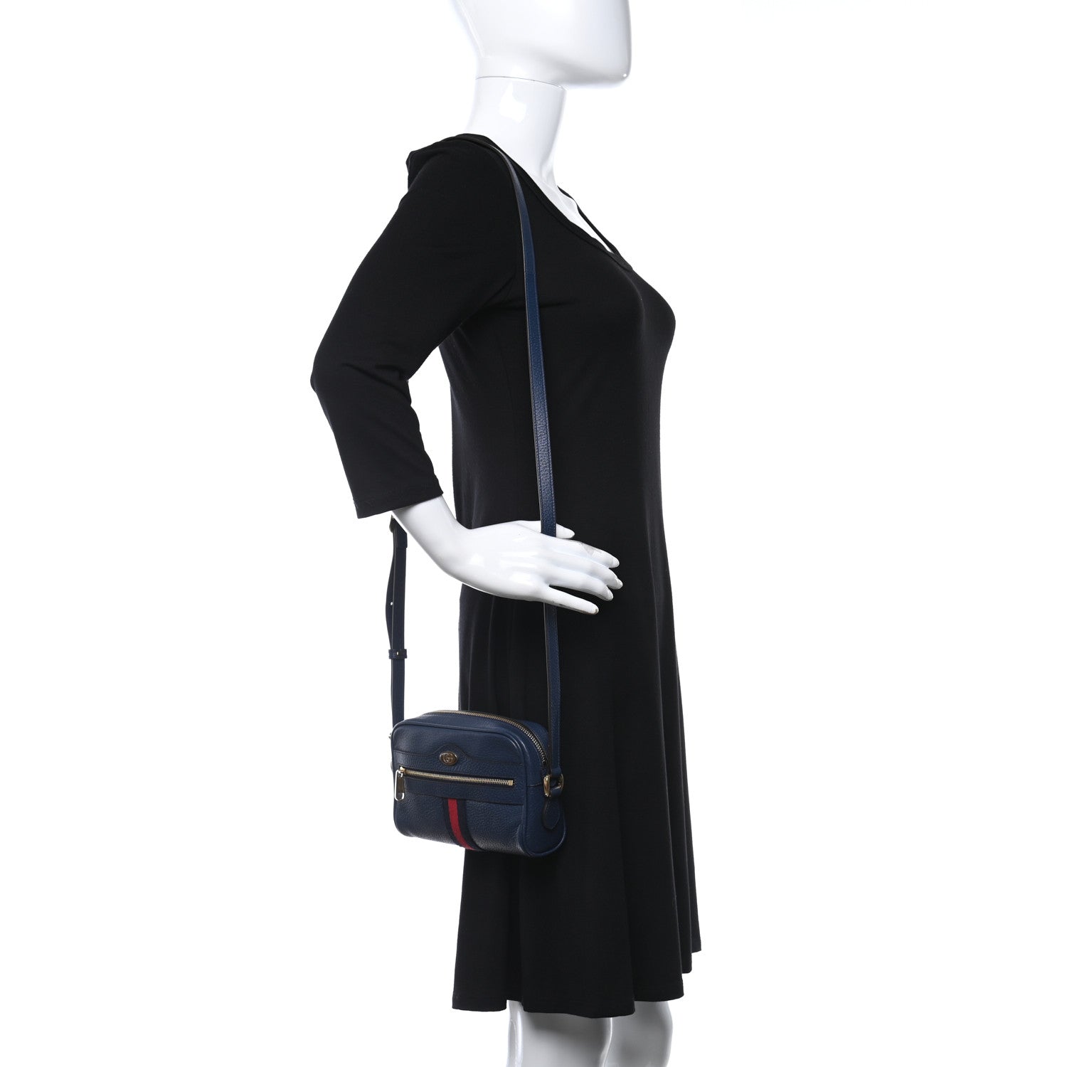 Gucci Textured Calfskin Web Mini Ophidia Shoulder Bag Blue Agata 2 of 9