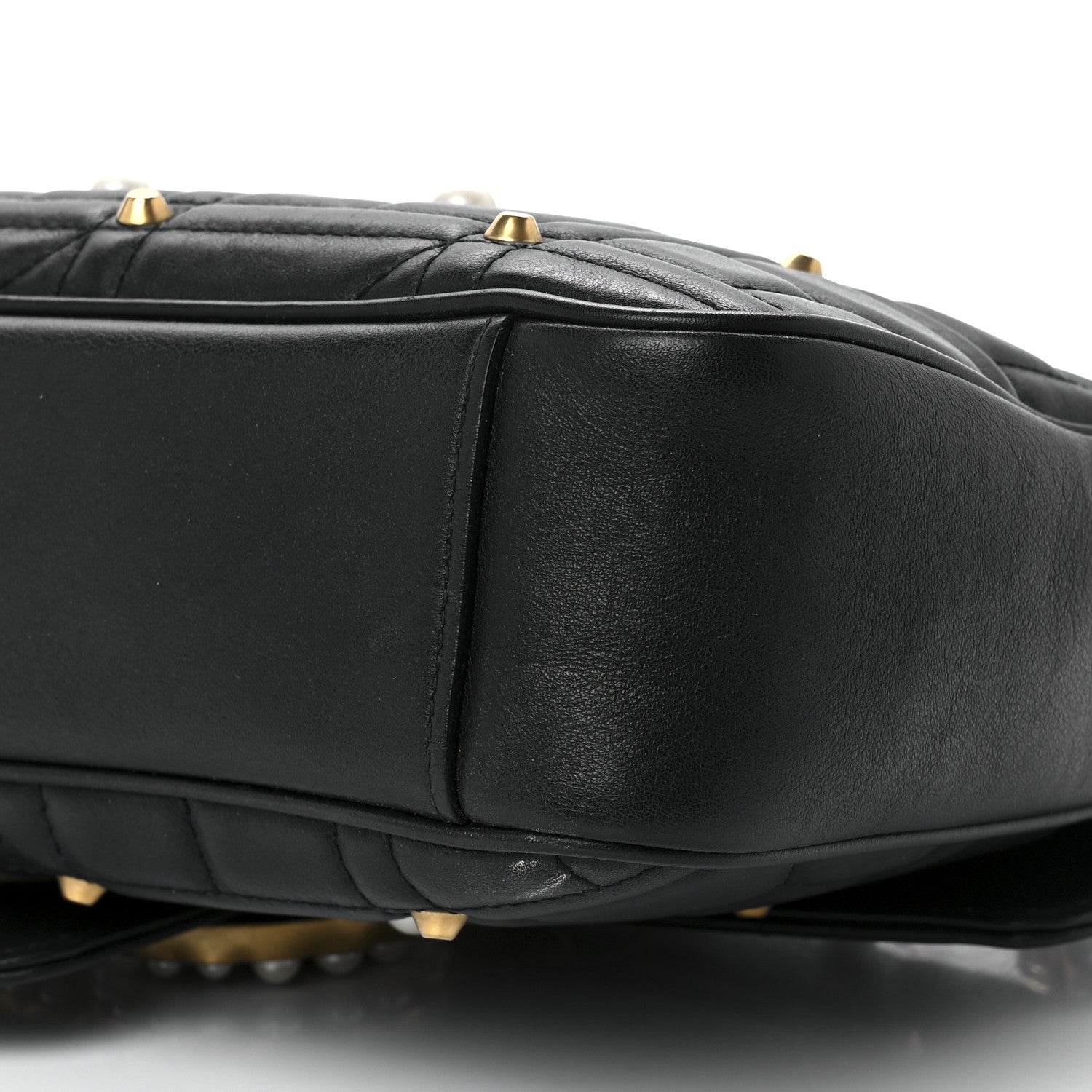 Gucci Calfskin Matelasse Studded Medium Pearly GG Marmont Shoulder Bag Black 12 of 12