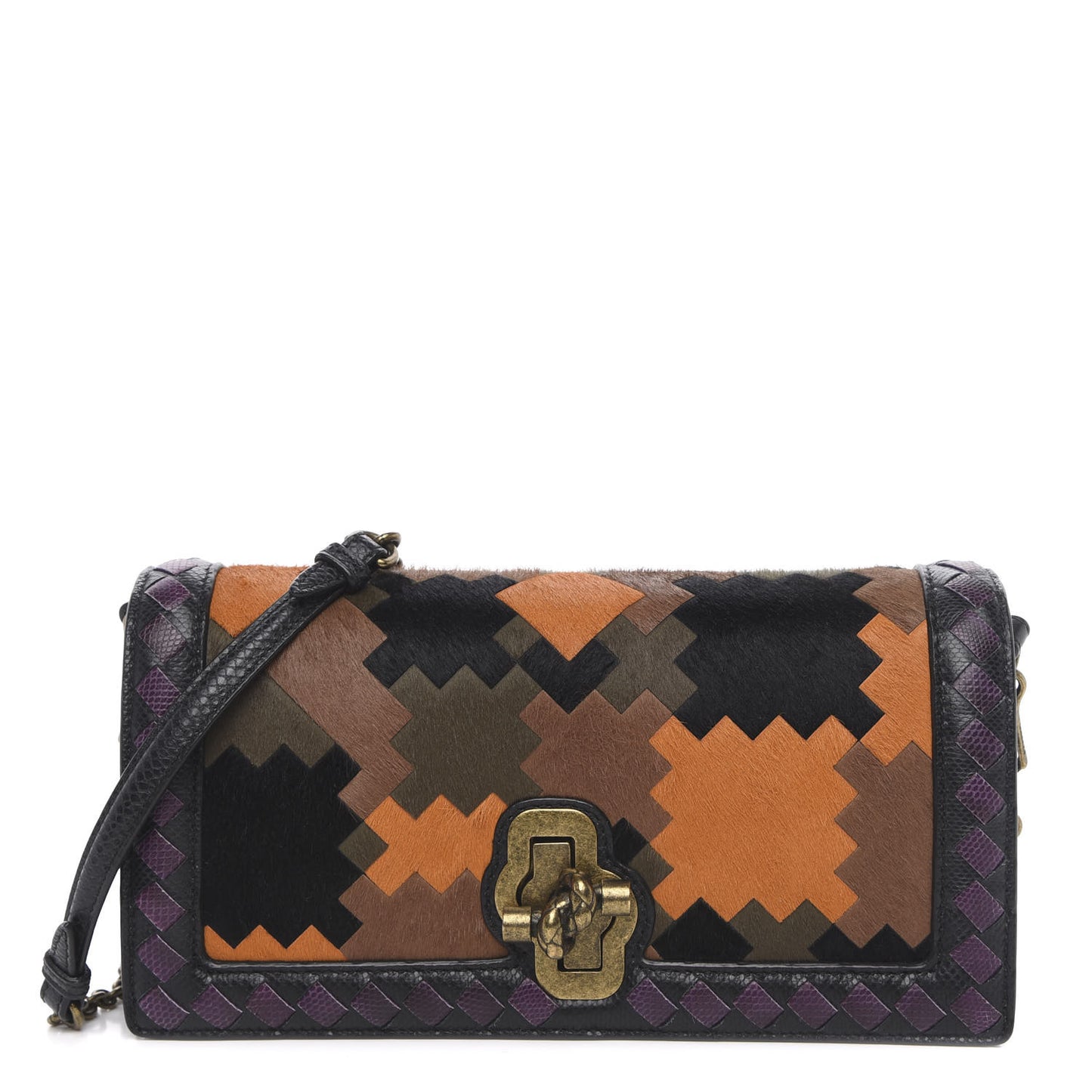 Pony Hair Karung BV Patch Knot Chain Clutch Black Monalisa Orange
