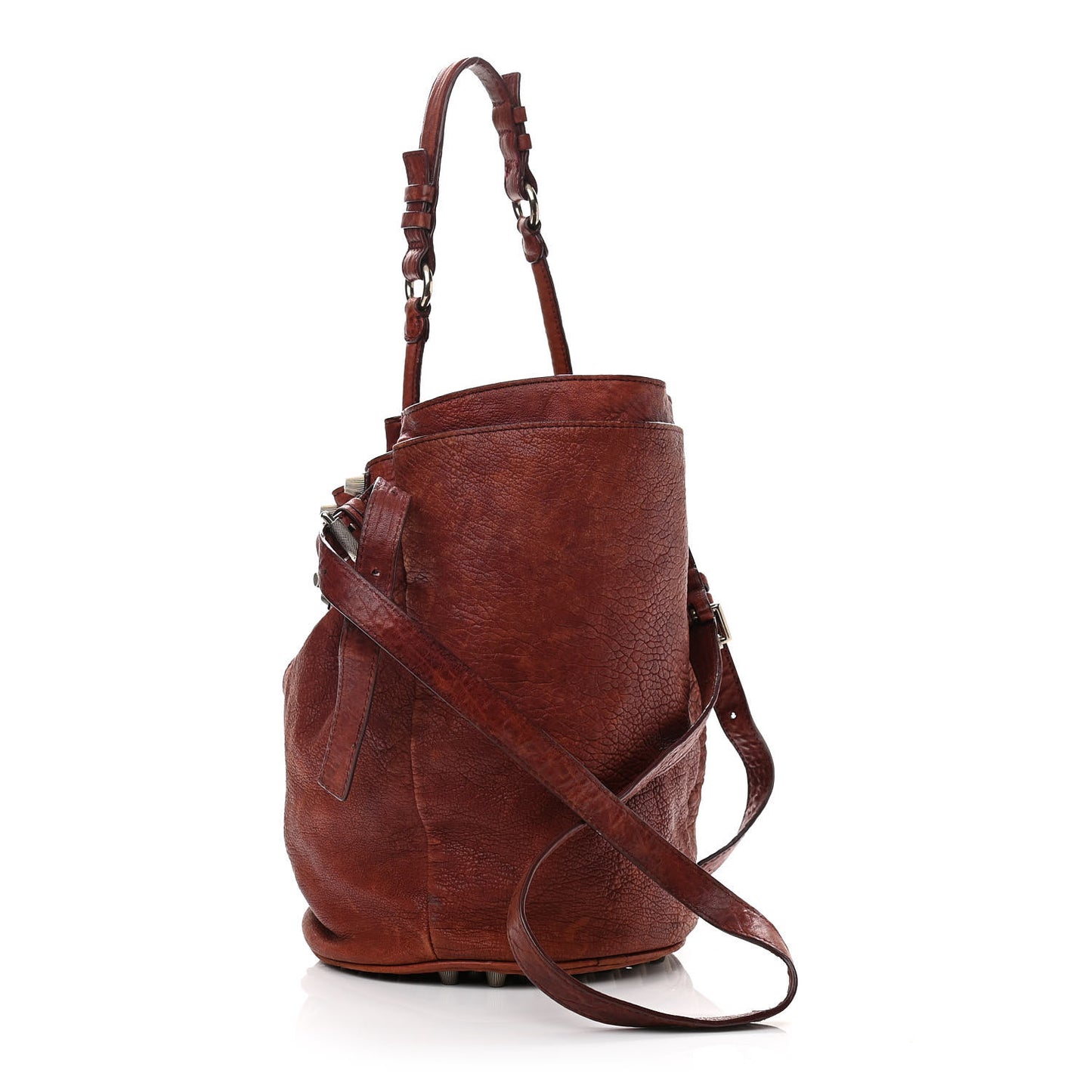 Pebbled Lambskin Diego Bucket Bag Brick Silver Hardware