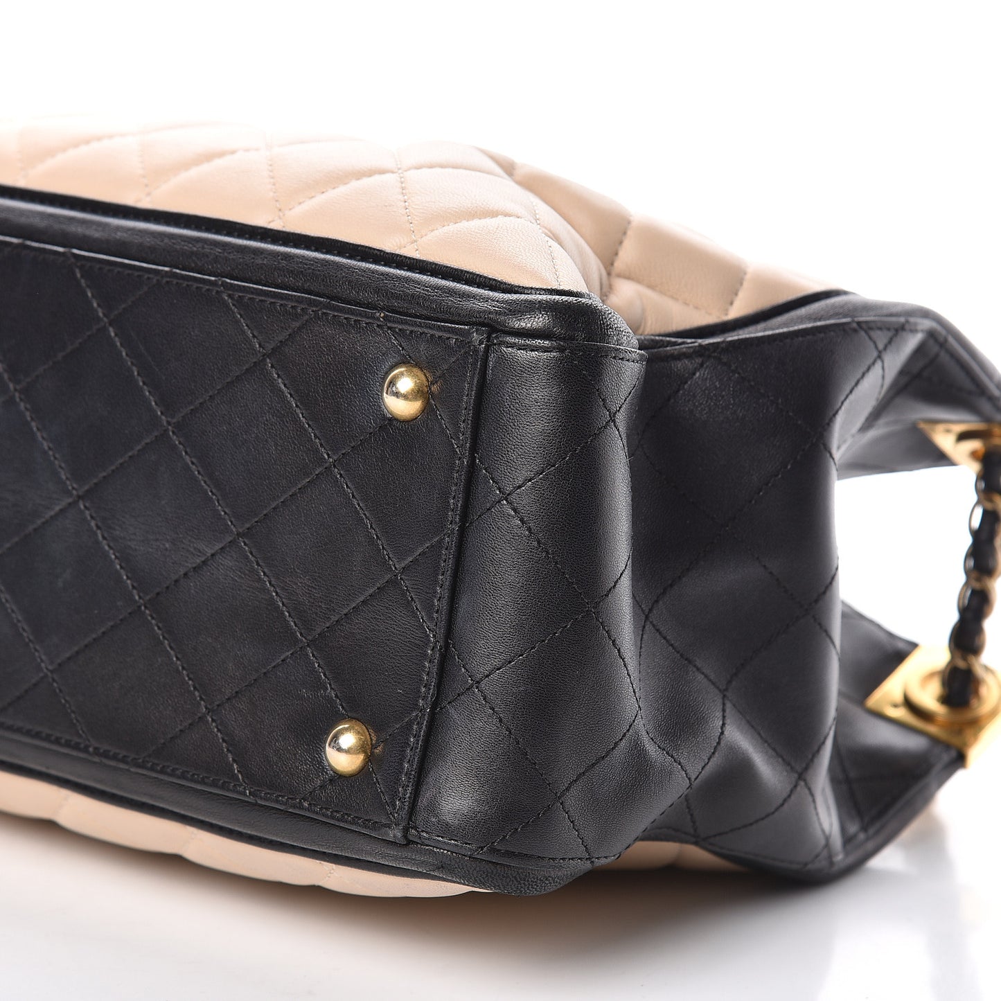 Lambskin Quilted Elegant CC Shopping Tote Beige Black