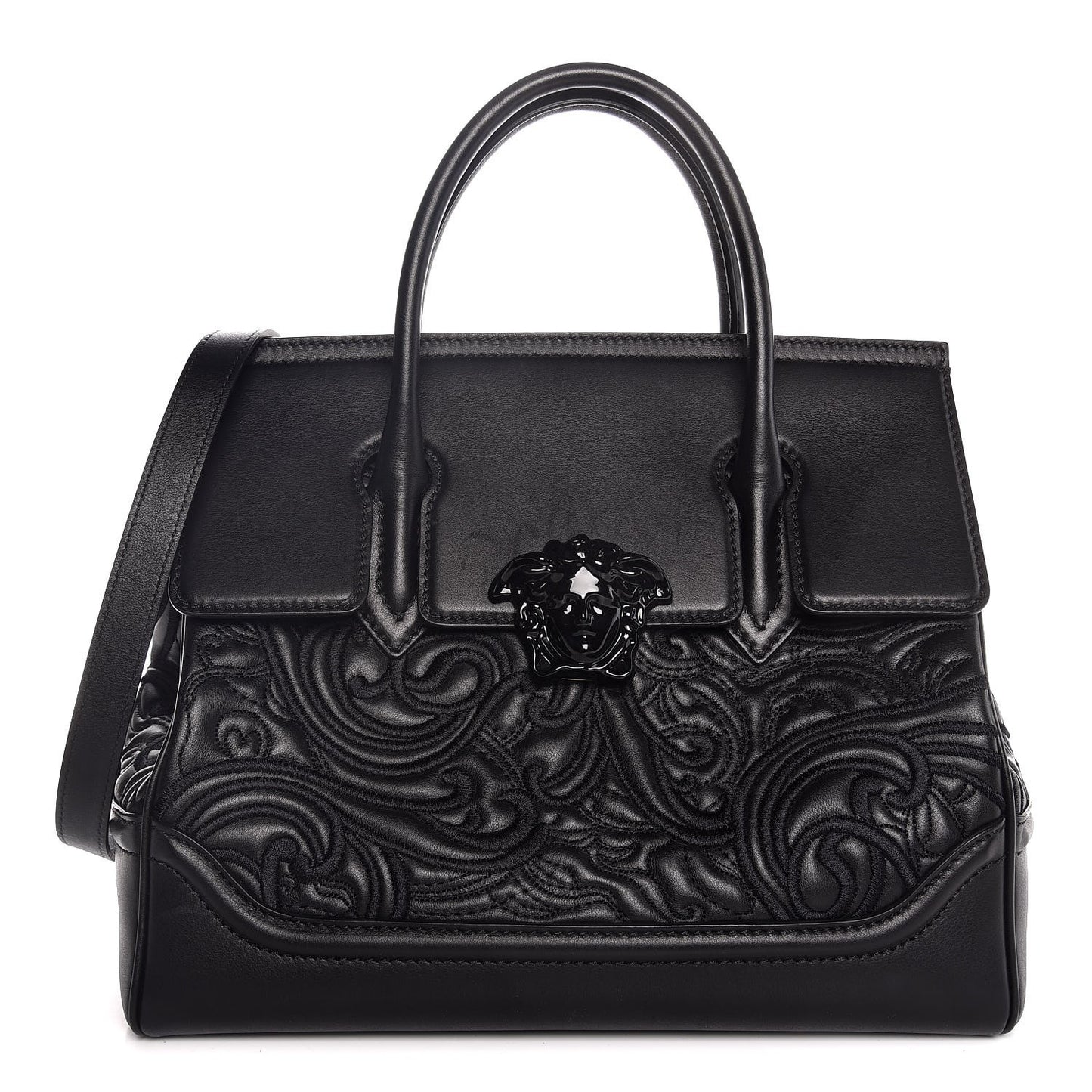 Calfskin Embroidered Large Baroque Palazzo Empire Bag Black