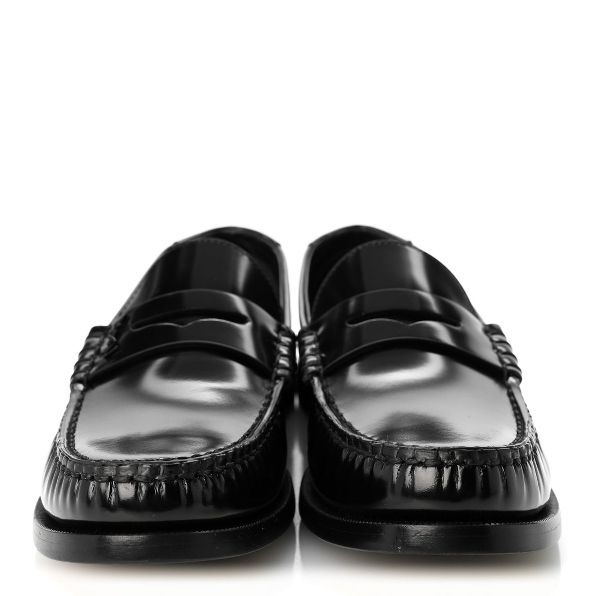 Glazed Calfskin Le Loafer 15 Penny Slippers 38.5 Black