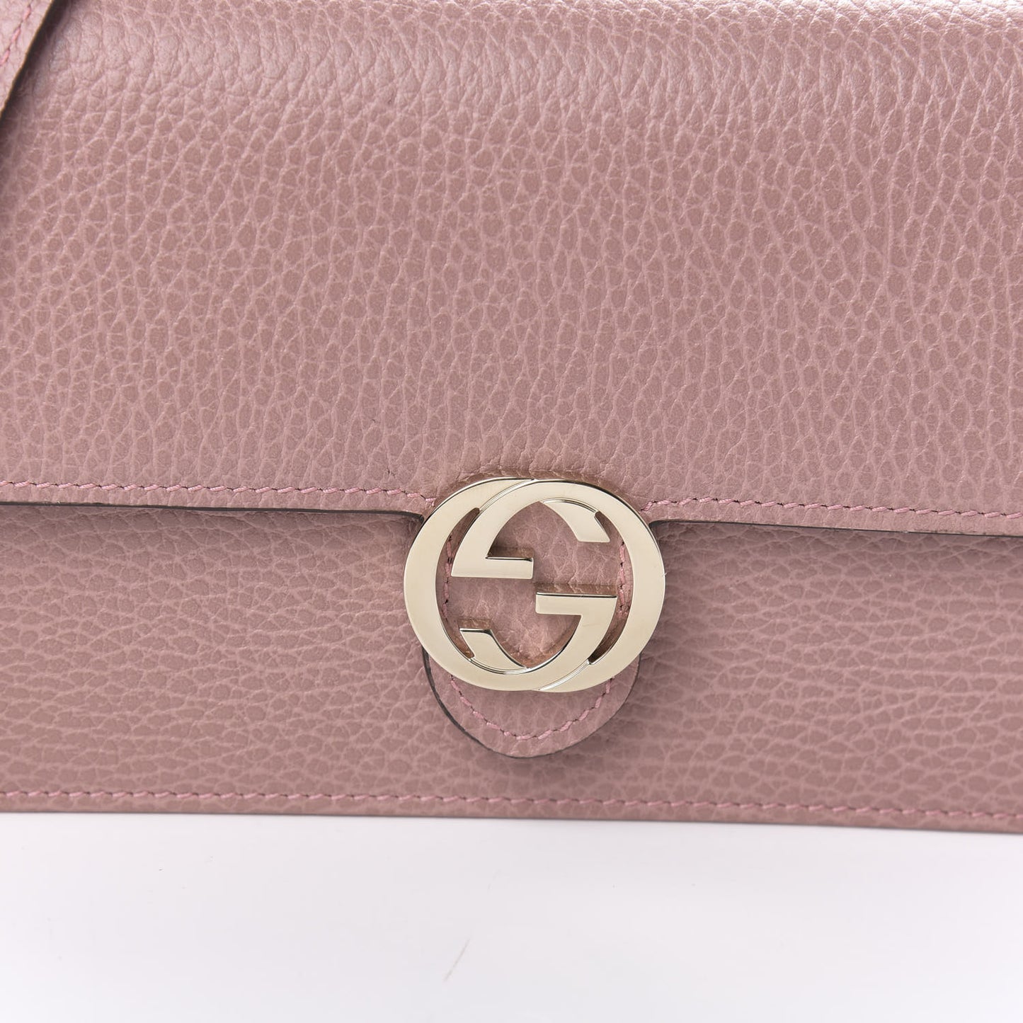 Dollar Calfskin Interlocking G Chain Wallet Soft Pink