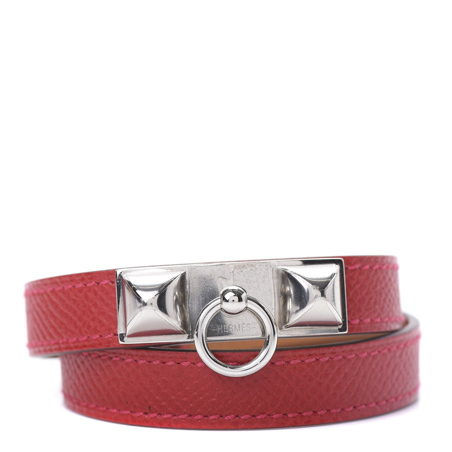 Hermes Epsom Rivale Double Tour Bracelet M Rouge Casaque 1 of 7