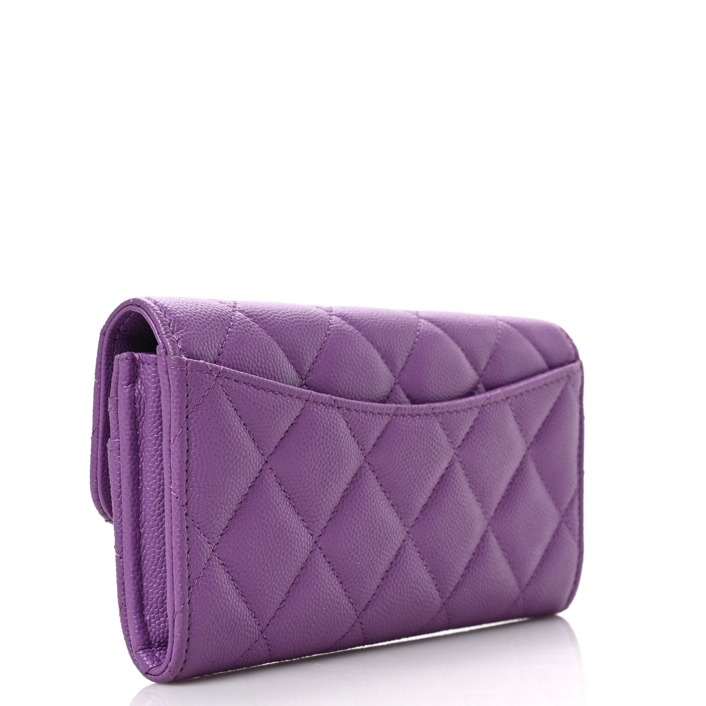 Caviar Quilted Medium Gusset Flap Wallet Purple