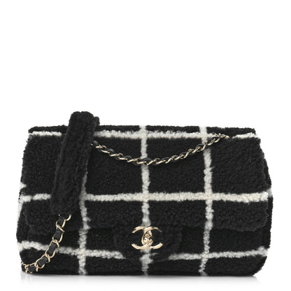 Chanel Shearling Lambskin Large Fluffy Tartan Single Flap Black White 1 of 9