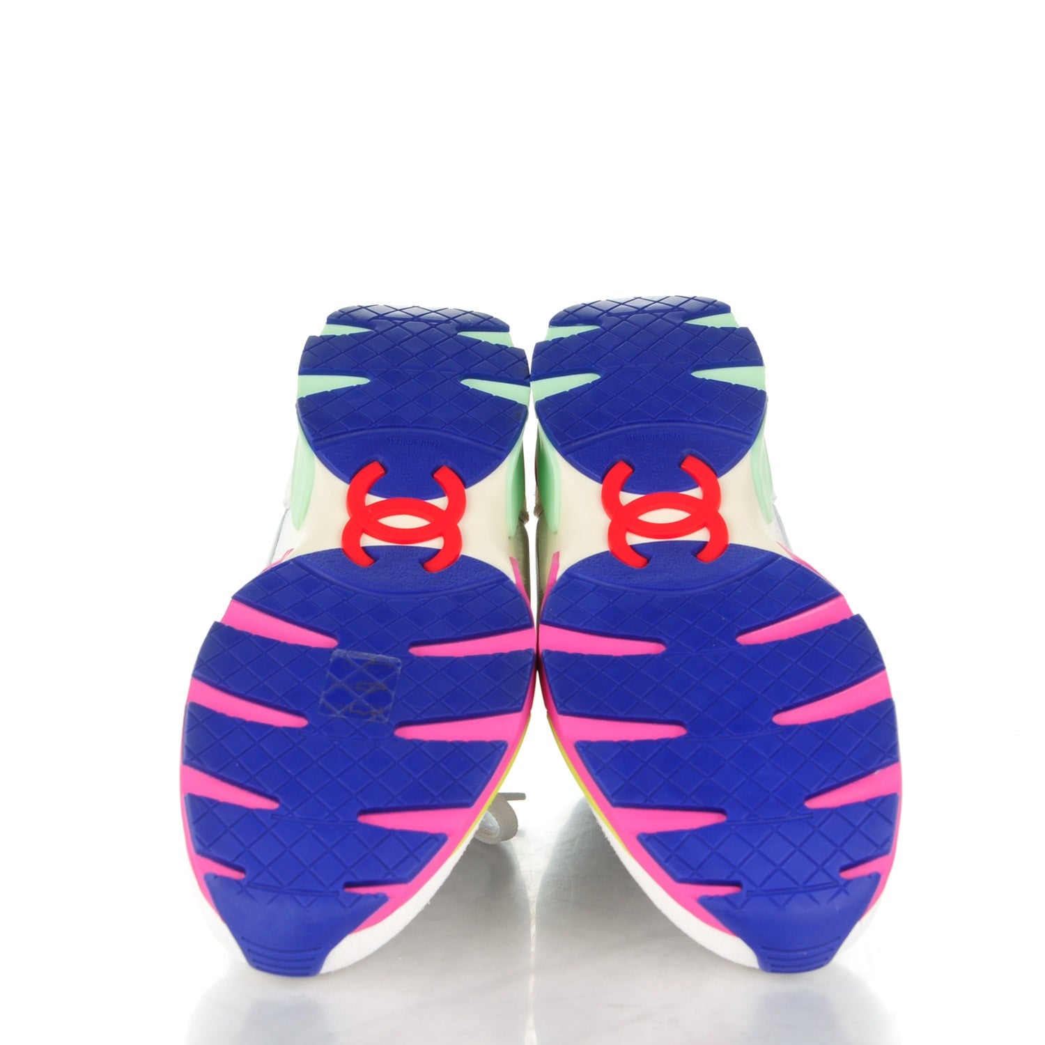 Chanel Suede Calfskin CC Sneakers 38.5 White Pink Green 5 of 7