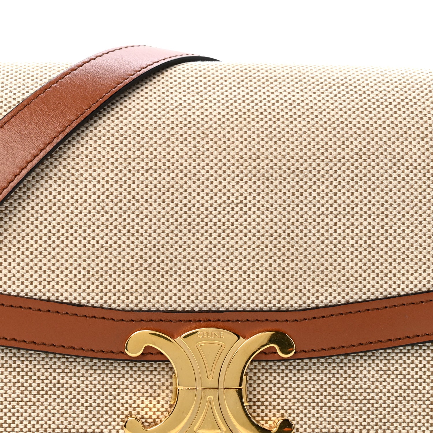 Celine Textile Natural Calfskin Medium Triomphe Bag White Tan 9 of 14