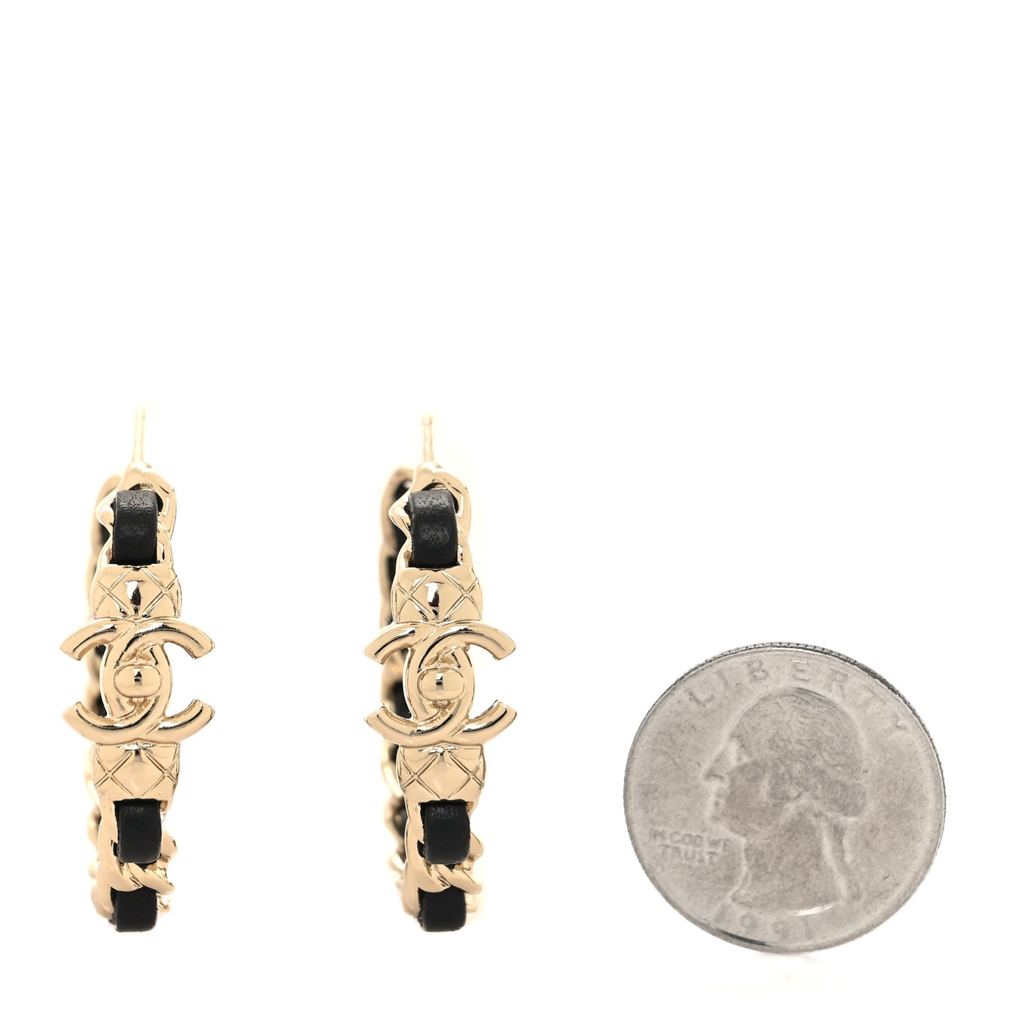 Lambskin CC Turnlock Chain Hoop Earrings Gold Black