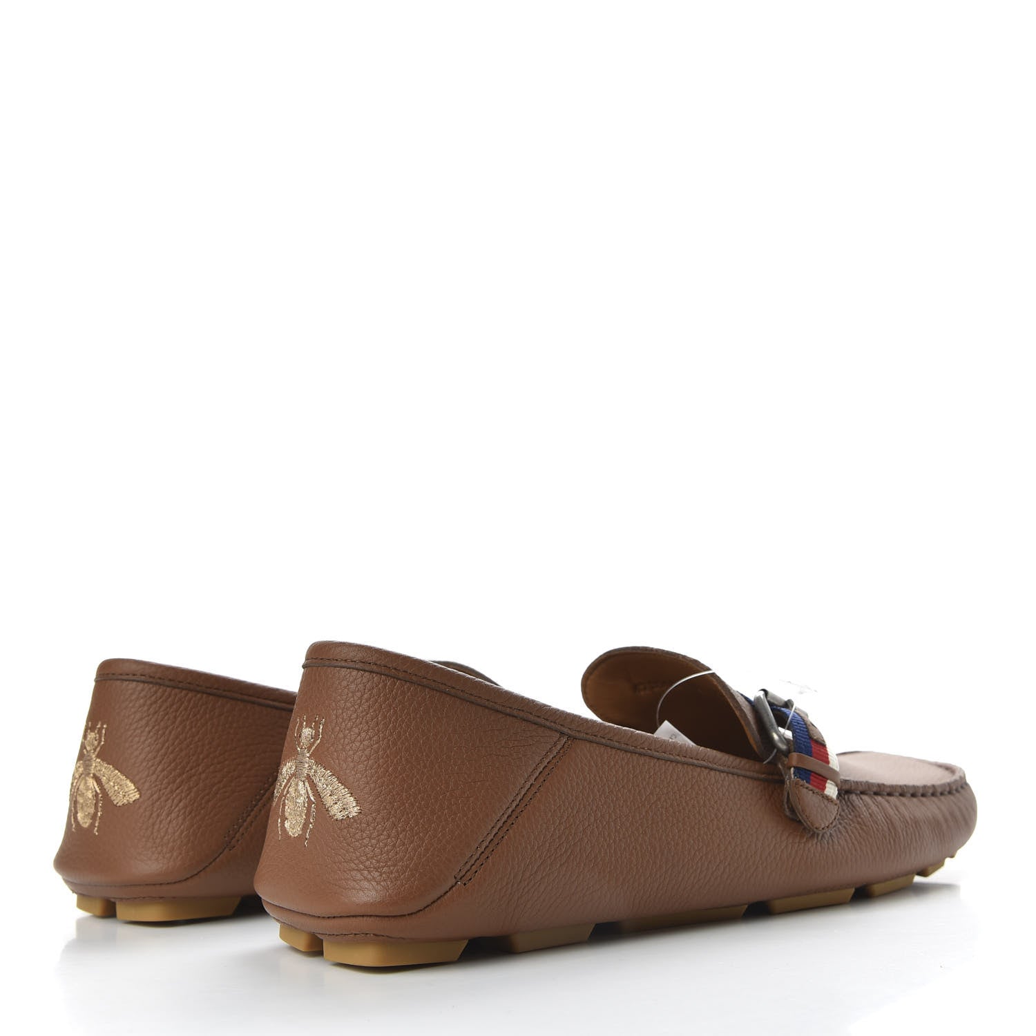 Gucci Calfskin Mens Web Sylvie Web Buckle Driver Loafers 8 Brown 4 of 11
