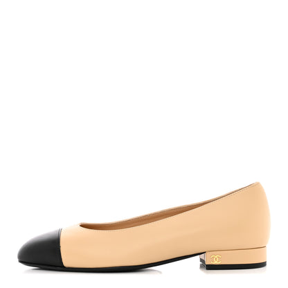 Chanel Lambskin Cap Toe Ballerina Flats 36 Beige Black 1 of 20