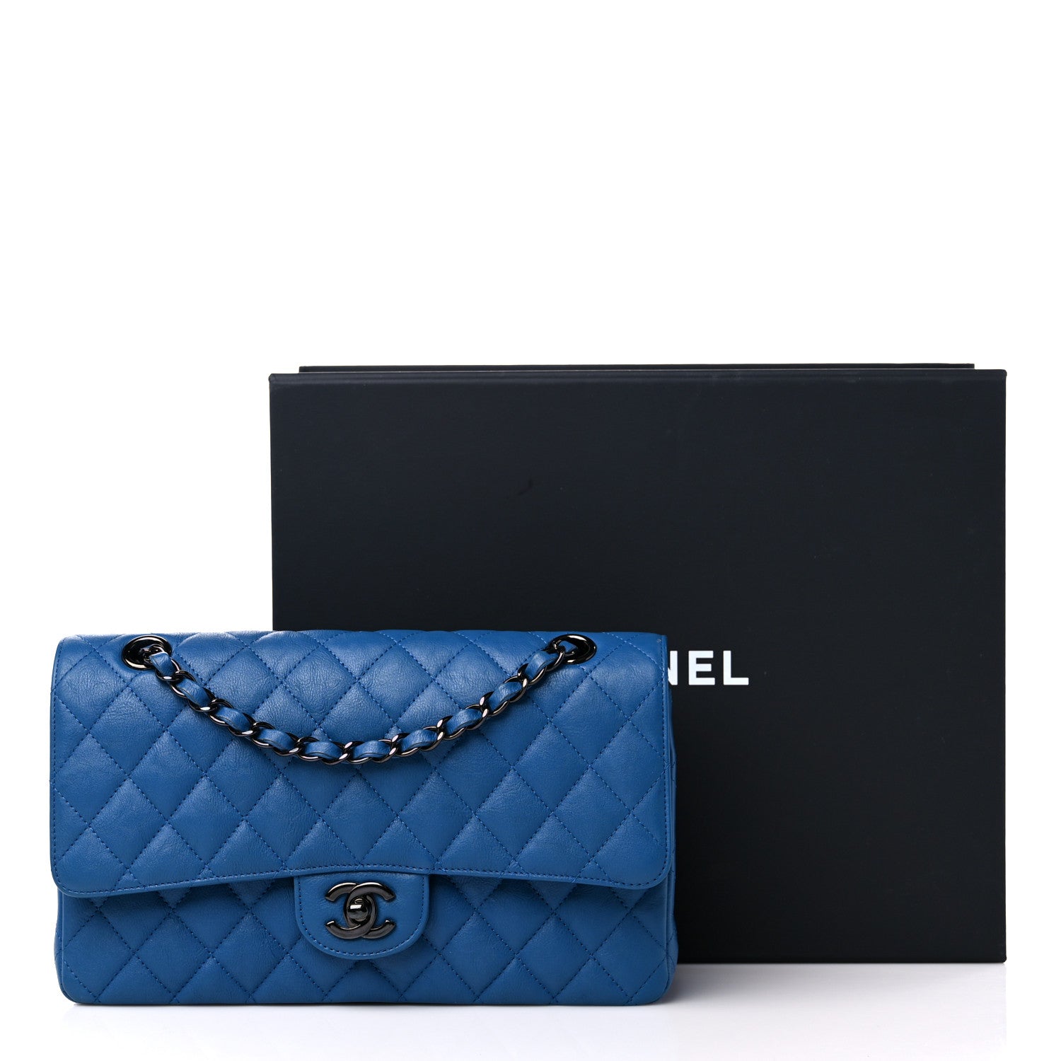 Chanel Crumpled Calfskin Quilted Medium Double Flap Blue 12 of 12