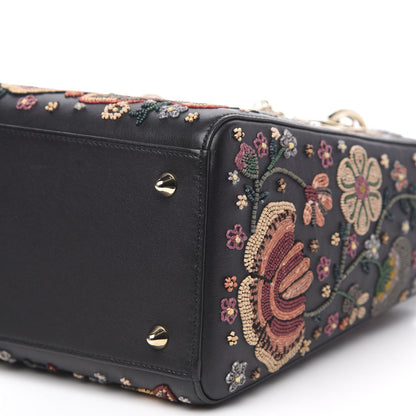 Christian Dior Smooth Calfskin Embroidered Beaded Floral Medium Lady Dior Black Multicolor 10 of 12