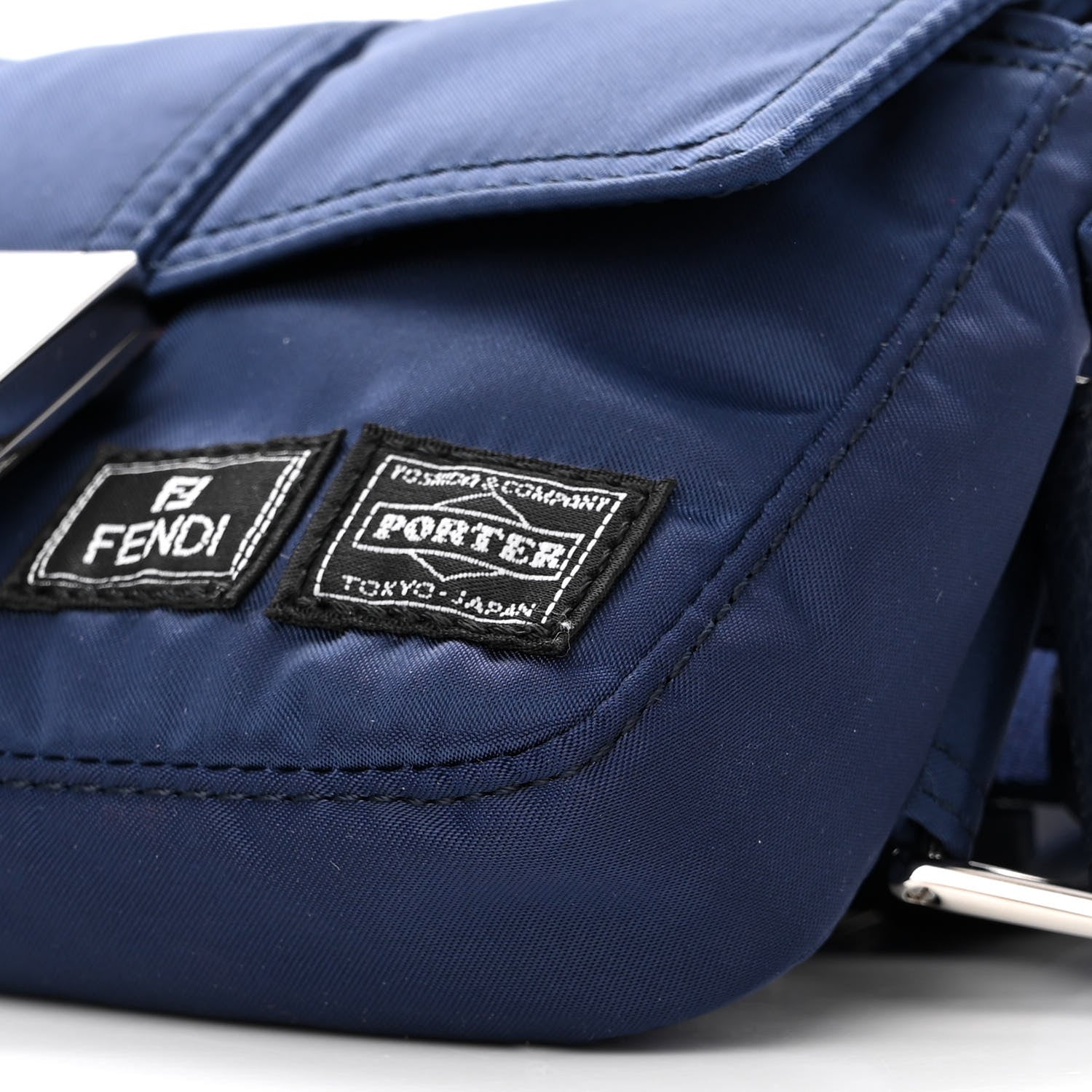 Fendi X PORTER Nylon Cuoio Roma Mini Phone Baguette Belt Bag Dark Blue 10 of 10