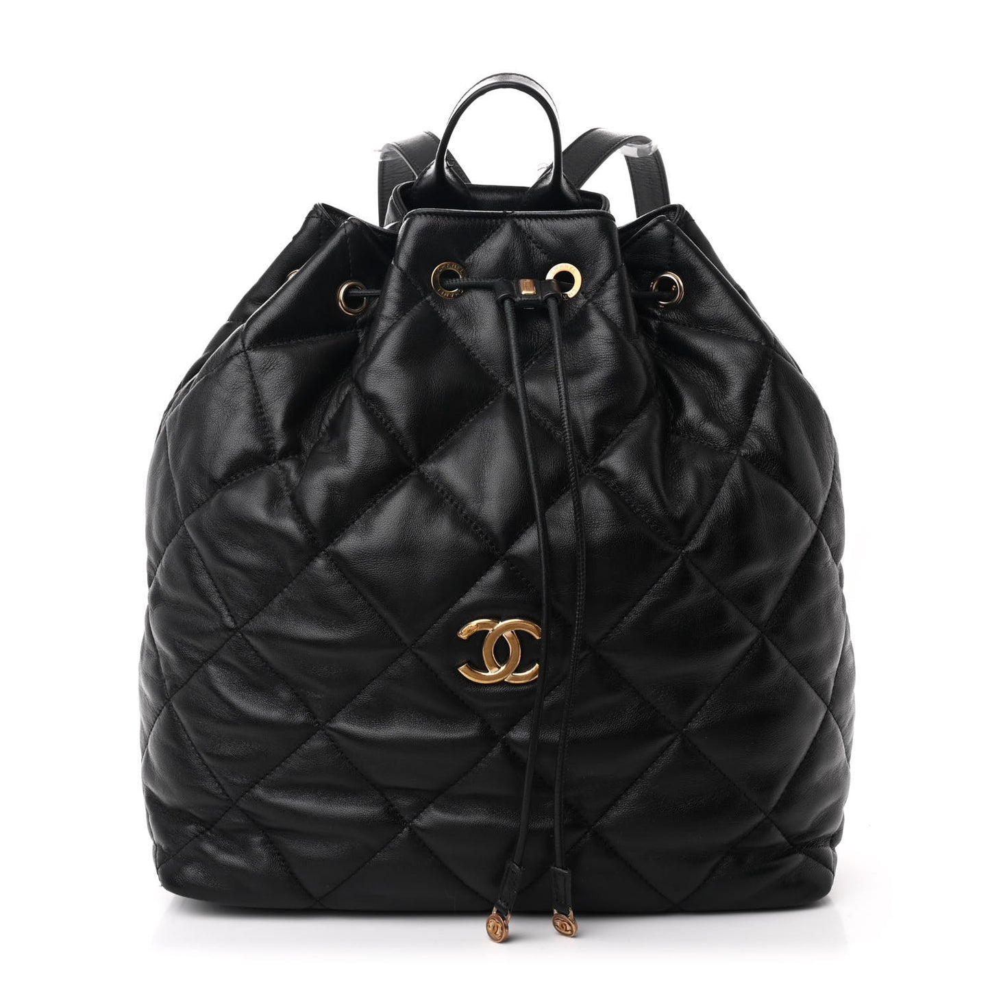 Lambskin Quilted Drawstring Backpack Black